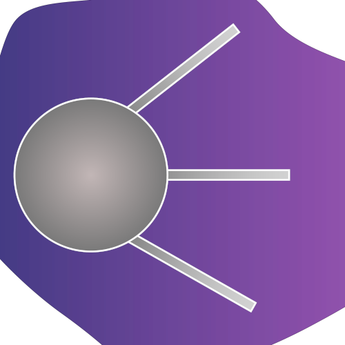 gray Sputnik-1 style “orb and antennae” satellite on a semi-transparent blue-purple background